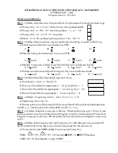 Đề kiểm tra chất lượng Toán lớp 9 học kỳ 2 thành phố