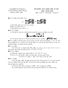 Đề kiểm tra chọn đội tuyển học sinh giỏi môn Toán 9 trường THCS Nguyễn Tri Phương năm học: 2008 - 2009