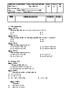 Đề kiểm tra chương 1 môn Đại số 8 Trường THCS Trần Văn Ơn