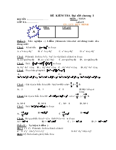 Đề kiểm tra Đại số 8 chương I môn: Toán 8, tuần 11