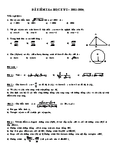 Đề kiểm tra học kỳ I Toán 9 Năm học 2005-2006