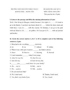 Đề kiểm tra học kỳ II môn tiếng Anh lớp 8 - Trường THCS Nguyễn Thiện Thuật
