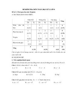 Đề kiểm tra môn Toán, học kỳ I lớp 8 - Đề số 1