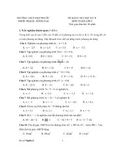 Đề kiểm tra môn Toán, học kỳ II lớp 8 - Trường THCS Hiệp Phước