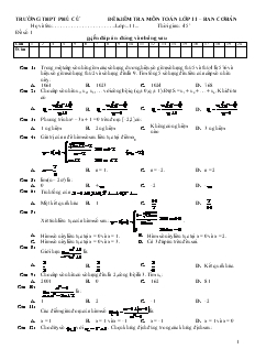 Đề kiểm tra môn Toán lớp 11 (ban cơ bản) - Trường THPT Phù Cừ