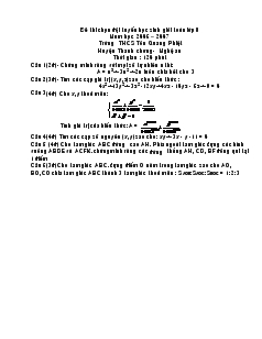 Đề thi chọn đội tuyển học sinh giỏi Toán lớp 8 năm học 2006 – 2007 Trường THCS Tôn Quang Phiệt