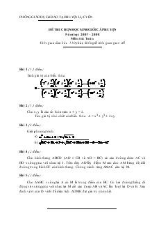 Đề thi chọn học sinh giỏi cấp huyện Năm học 2007 – 2008 Môn thi Toán