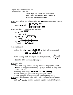 Đề thi học kì II năm học 2007-2008 môn Toán, lớp 11 ban A và cơ bản A