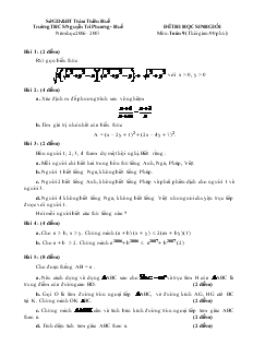 Đề thi học sinh giỏi môn: Toán 9 trường THCS Nguyễn Tri Phương - Huế