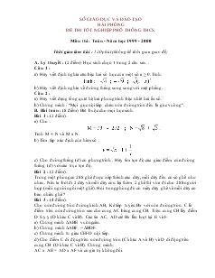 Đề thi tốt nghiệp phổ thông THCS môn thi: Toán năm học 1999 - 2000