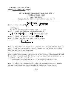 Đề thi tuyển chọn học sinh giỏi lớp 9 năm học 2008 – 2009 môn thi: Toán
