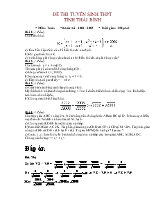 Đề thi tuyển sinh THPT tỉnh Thái Bình