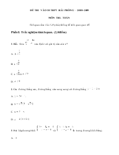 Đề thi vào 10 THPT Hải Phòng – 2008-2009 môn thi Toán
