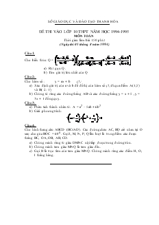 Đề thi vào lớp 10 THPT Năm học 1994-1995 Môn Toán