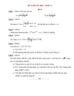 Đề 14: Ôn thi  học kỳ II ­ Khối 11