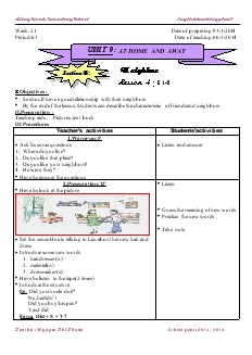 English teaching plan7 - Unit 9: At home and away - Lieng sronh secondary school