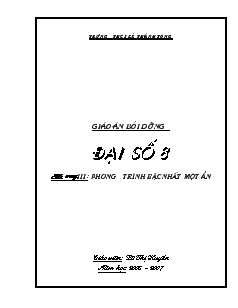 Giáo án bồi dưỡng Đại số 8 cchương III: Phương trình bậc nhất một ẩn