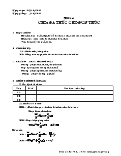 Giáo án Đại số 8 năm học 2007 Tiết 16 Chia đa thức cho đơn thức