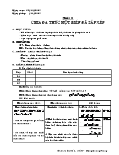 Giáo án Đại số 8 năm học 2007 Tiết 17 Chia đa thức một biến đã sắp xếp