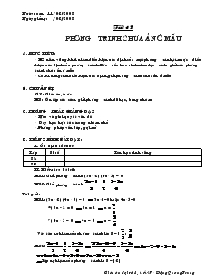 Giáo án Đại số 8 năm học 2007 Tiết 47 Phương trình chứa ẩn ở mẫu