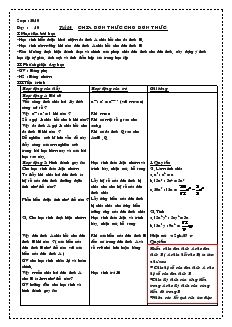 Giáo án Đại số 8 năm học 2009- 2010 Tiết 14 Chia đơn thức cho đơn thức
