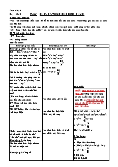 Giáo án Đại số 8 năm học 2009- 2010 Tiết 15 Chia đa thức cho đơn thức