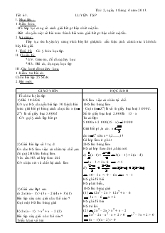 Giáo án Đại số 8 năm học 2012- 2013  Tiết 63 Luyện Tập