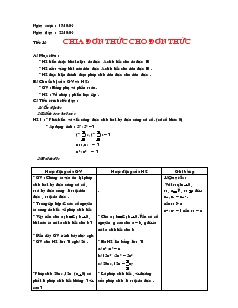 Giáo án Đại số 8 - Tiết 14: Chia đơn thức cho đơn thức