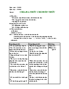 Giáo án Đại số 8 - Tiết 15: Chia đa thức cho đơn thức