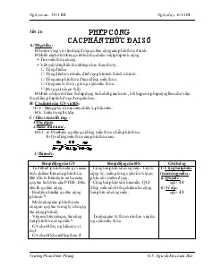 Giáo án Đại số 8 - Tiết 26: Phép cộng các phân thức đại số