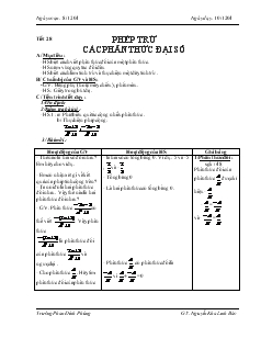 Giáo án Đại số 8 - Tiết 28: Phép trừ các phân thức đại số