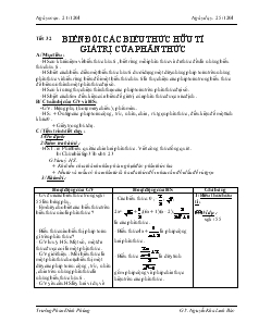 Giáo án Đại số 8 - Tiết 32: Biến đổi các biểu thức hữu tỉ giá trị của phân thức