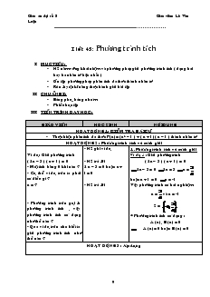Giáo án Đại số 8 Tiết 45 Phương trình tích