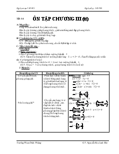 Giáo án Đại số 8 - Tiết 54: Ôn tập chương III (Tiếp)