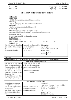 Giáo án Đại số 8 - Trường THCS ĐạK’ Nông - Tiết 15: Chia đơn thức cho đơn thức