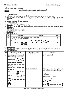 Giáo án Đại số 8 Tuần 14 Tiết 29 Phép trừ các phân thức đại số