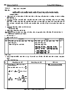 Giáo án Đại số 8 Tuần 15 Tiết 33 Biến đổi các biểu thức hữu tỉ.giá trị của phân thức