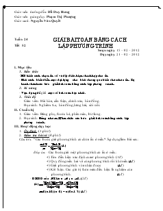 Giáo án Đại số 8 Tuần 24 Tiết 52 Giải bài toán bằng cách  lập phương trình