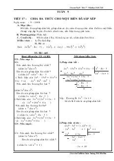 Giáo án Đại số 8 Tuần 9 Tiết 17 Chia đa thức cho một biến đã sắp xếp
