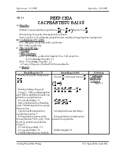Giáo án Đại số lớp 8 năm học 2004- 2005 Tiết 31 Phép chia các phân thức đại số