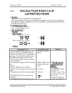 Giáo án Đại số lớp 8 năm học 2004- 2005 Tiết 49 Giải bài toán bằng cách lập phương trình
