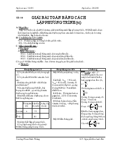 Giáo án Đại số lớp 8 năm học 2004- 2005 Tiết 50 Giải bài toán bằng cách lập phương trình (tiếp)