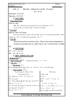 Giáo án Đại số lớp 8 Tiết 43 Phương trình đưa được về dạng ax + b = 0