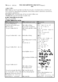 Giáo án Đại số lớp 8 Tuần 19 Tiết 40 Trả bài kiểm tra học kỳ I (đại số)