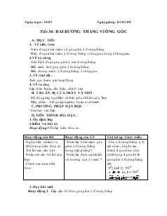 Giáo án Hình học 11 học kỳ II -  Tiết 34: Hai đường thẳng vuông góc