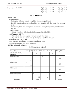 Giáo án Hình học 11 năm học 2011 - 2012 - Tiết 11: Kiểm tra