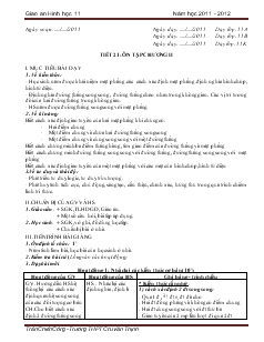 Giáo án Hình học 11 năm học 2011 - 2012 - Tiết 21: Ôn tập chương II