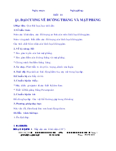 Giáo án Hình học 11 - Tiết 15 - Bài 1: Đại cương về đường thẳng và mặt phẳng