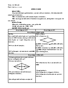 Giáo án Hình học 8 - Học kỳ I - Tuần 10 - Tiết 20: Hình thoi