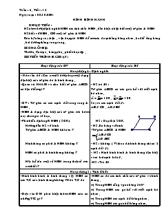 Giáo án Hình học 8 - Học kỳ I - Tuần 6 - Tiết 12: Hình bình hành